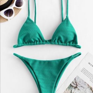 Zaful Bikini - Textured Bikini Light Green